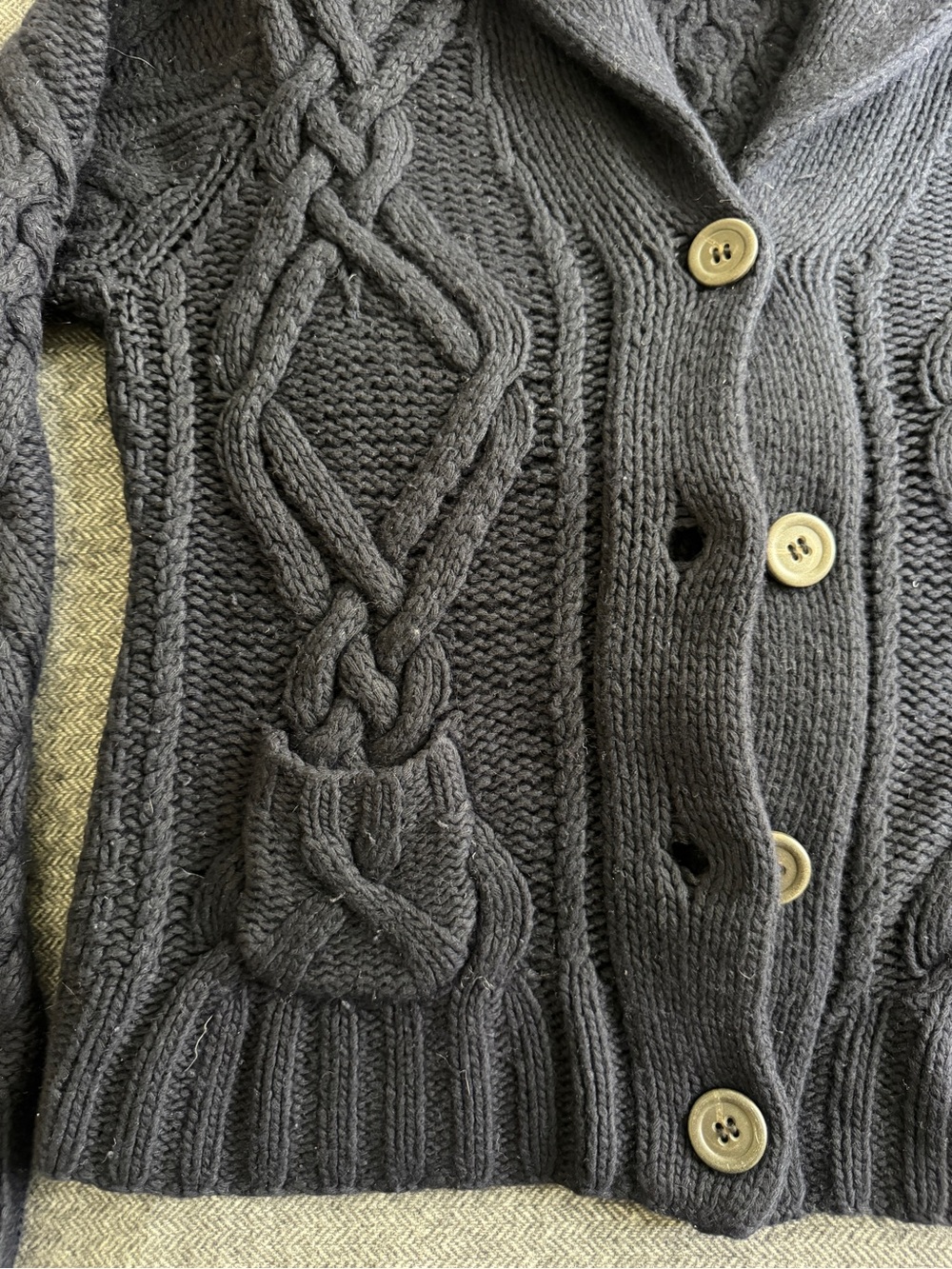 J. Crew Cable Knit Shawl Collar Button-Front Sweater Navy - Picture 2 of 6